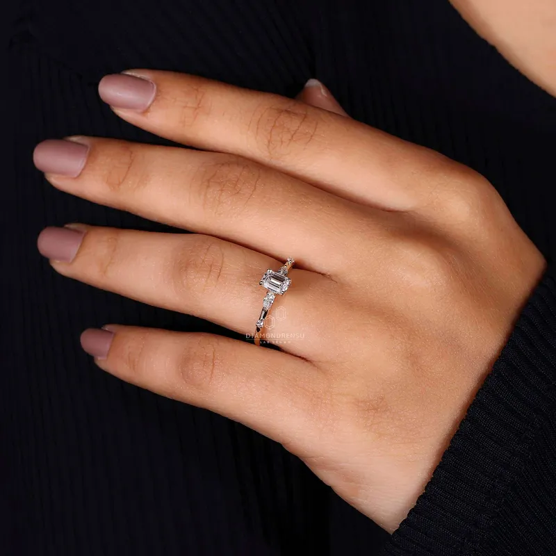 Emerald Cut Five Stone Lab Grown Diamond Engagement Ring view 8