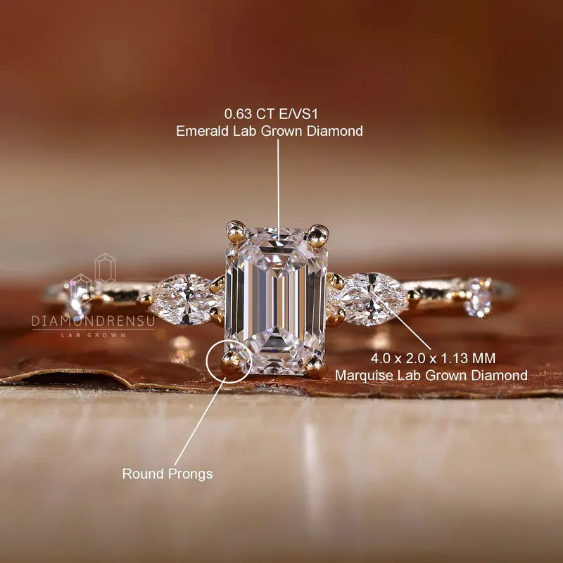 Emerald Cut Five Stone Lab Grown Diamond Engagement Ring view 9