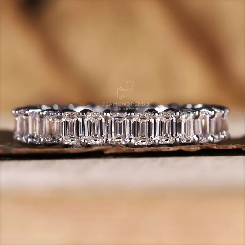 Emerald Cut Lab Grown Diamond Eternity Band, 3.15x2.20 MM Emerald Cut EF/VS Wedding Band, Stackable Band view 5