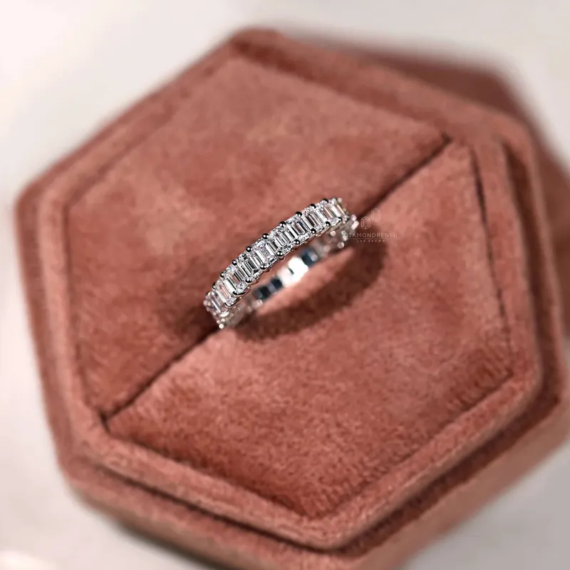 Emerald Cut Lab Grown Diamond Eternity Band, 3.15x2.20 MM Emerald Cut EF/VS Wedding Band, Stackable Band view 4