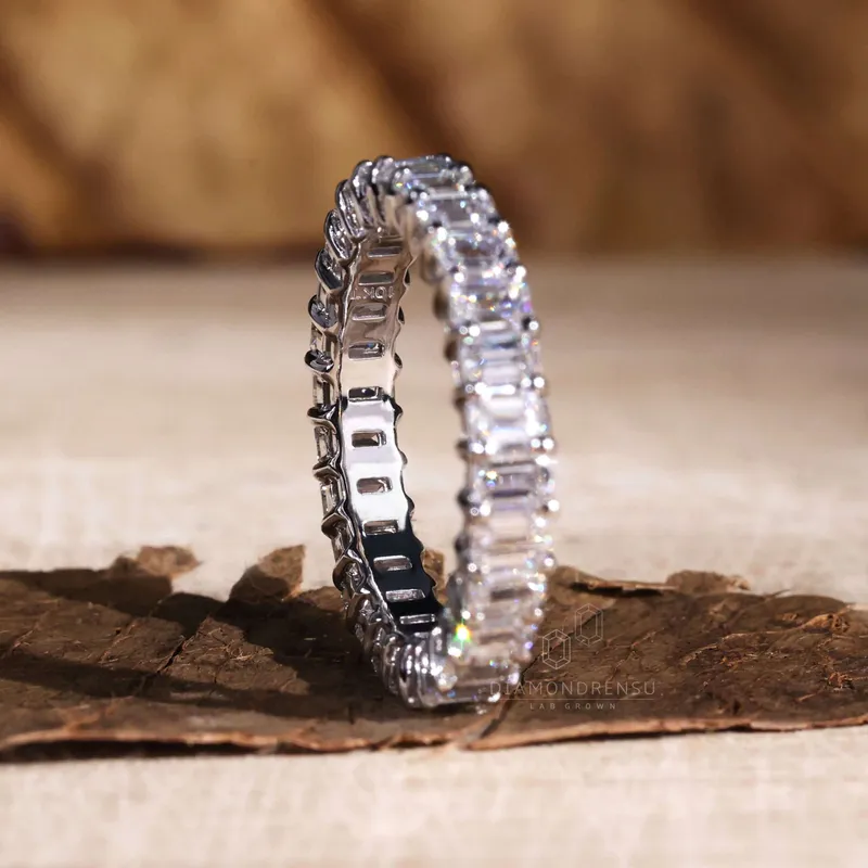 Emerald Cut Lab Grown Diamond Eternity Band, 3.15x2.20 MM Emerald Cut EF/VS Wedding Band, Stackable Band view 6