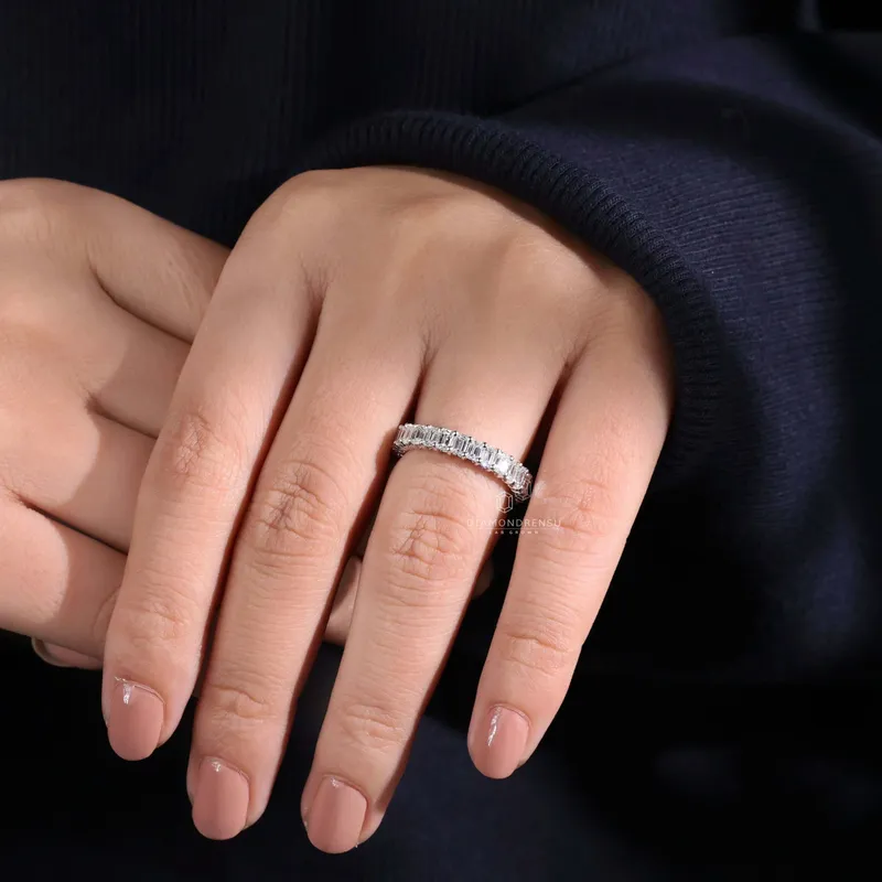 Emerald Cut Lab Grown Diamond Eternity Band, 3.15x2.20 MM Emerald Cut EF/VS Wedding Band, Stackable Band view 2