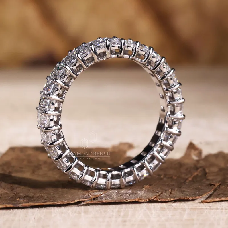 Emerald Cut Lab Grown Diamond Eternity Band, 3.15x2.20 MM Emerald Cut EF/VS Wedding Band, Stackable Band view 3