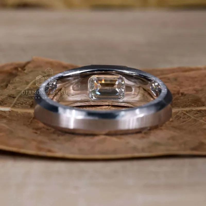 Emerald Cut Lab Grown Diamond Men's Engagement Ring view 2