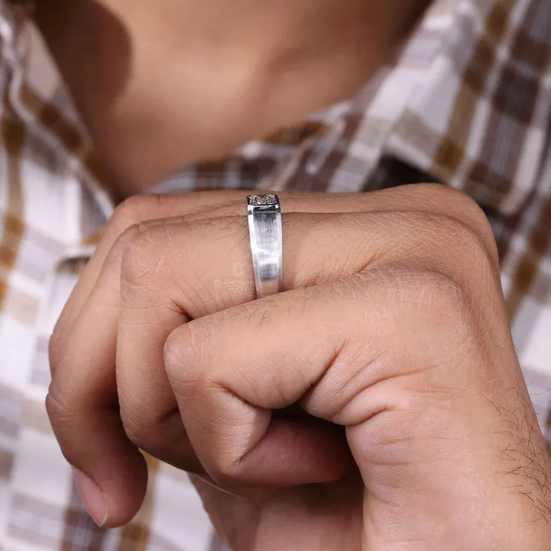 Emerald Cut Lab Grown Diamond Men's Engagement Ring view 6