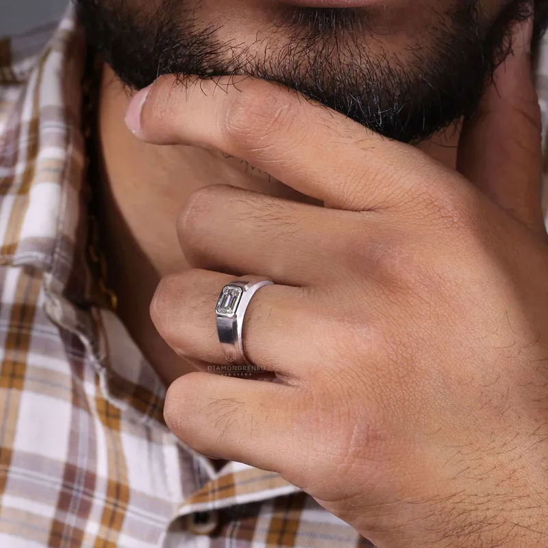 Emerald Cut Lab Grown Diamond Men's Engagement Ring view 5
