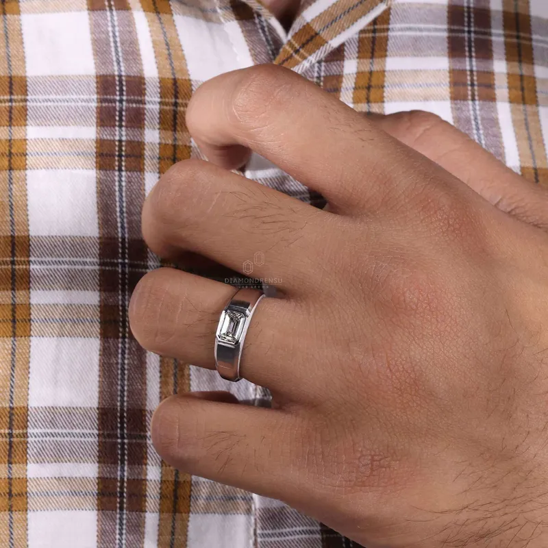 Emerald Cut Lab Grown Diamond Men's Engagement Ring view 3