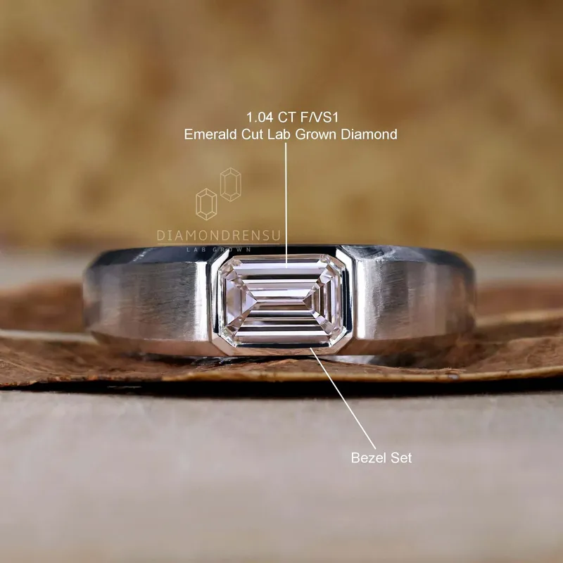 Emerald Cut Lab Grown Diamond Men's Engagement Ring view 8