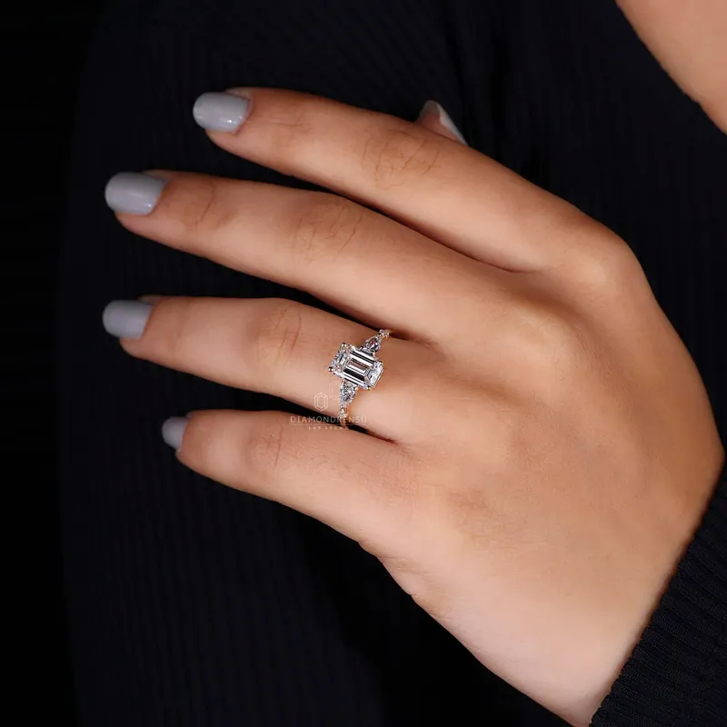 Emerald and Pear Cut Lab Grown Diamond Engagement Ring for Her vy 5