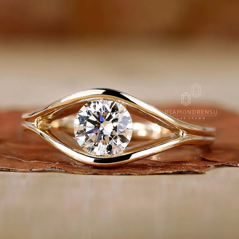 Eye Shape Round Lab Grown Diamond Solitaire Engagement Ring view 2
