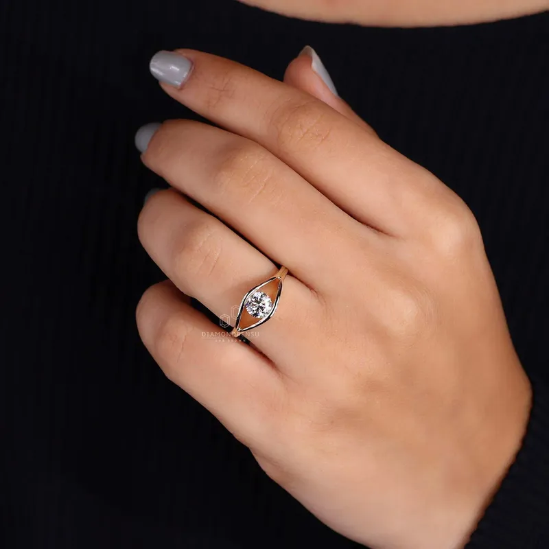 Eye Shape Round Lab Grown Diamond Solitaire Engagement Ring view 3