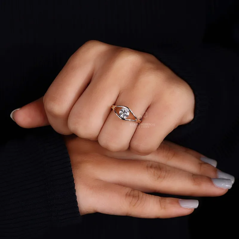 Eye Shape Round Lab Grown Diamond Solitaire Engagement Ring view 5