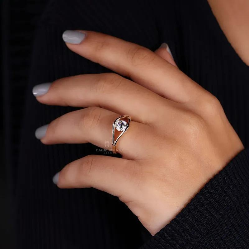 Eye Shape Round Lab Grown Diamond Solitaire Engagement Ring view 8