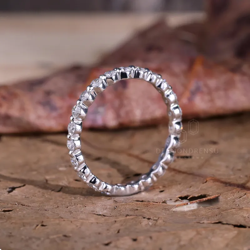Floating Bubble Full Eternity Band, 2.0 MM EF/VVS Round Brilliant Cut Lab Created Diamond Wedding Band, Stackable Band view 5