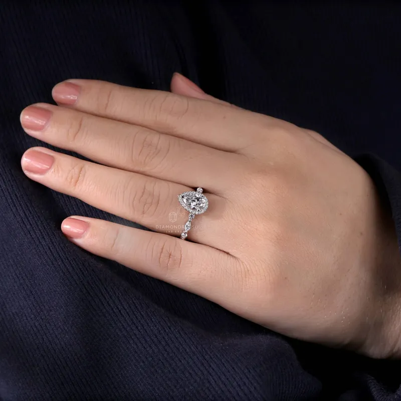 Floating Bubble Pave Set 1.05 CT Pear Cut Lab Grown Diamond Halo Engagement Ring vy 2