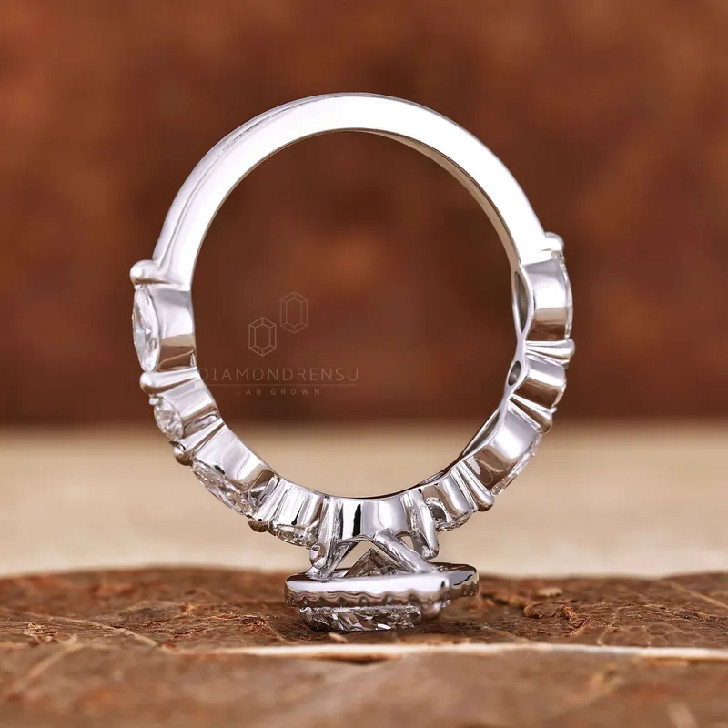 Floating Bubble Pave Set 1.05 CT Pear Cut Lab Grown Diamond Halo Engagement Ring vy 6
