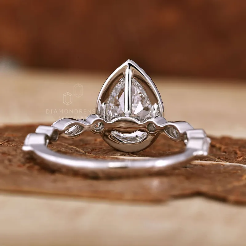 Floating Bubble Pave Set 1.05 CT Pear Cut Lab Grown Diamond Halo Engagement Ring vy 7
