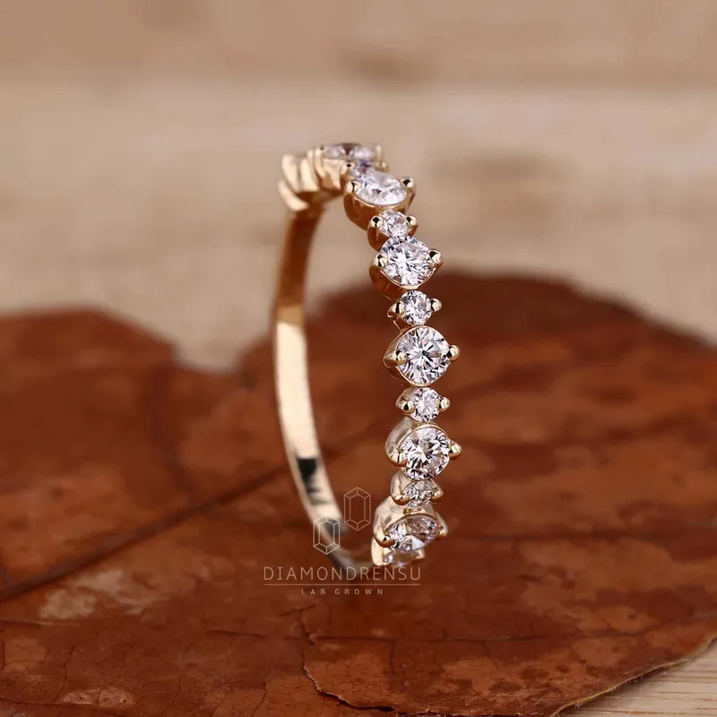 Floating Bubble Round Lab Grown Diamond Half Eternity Wedding Band view 3