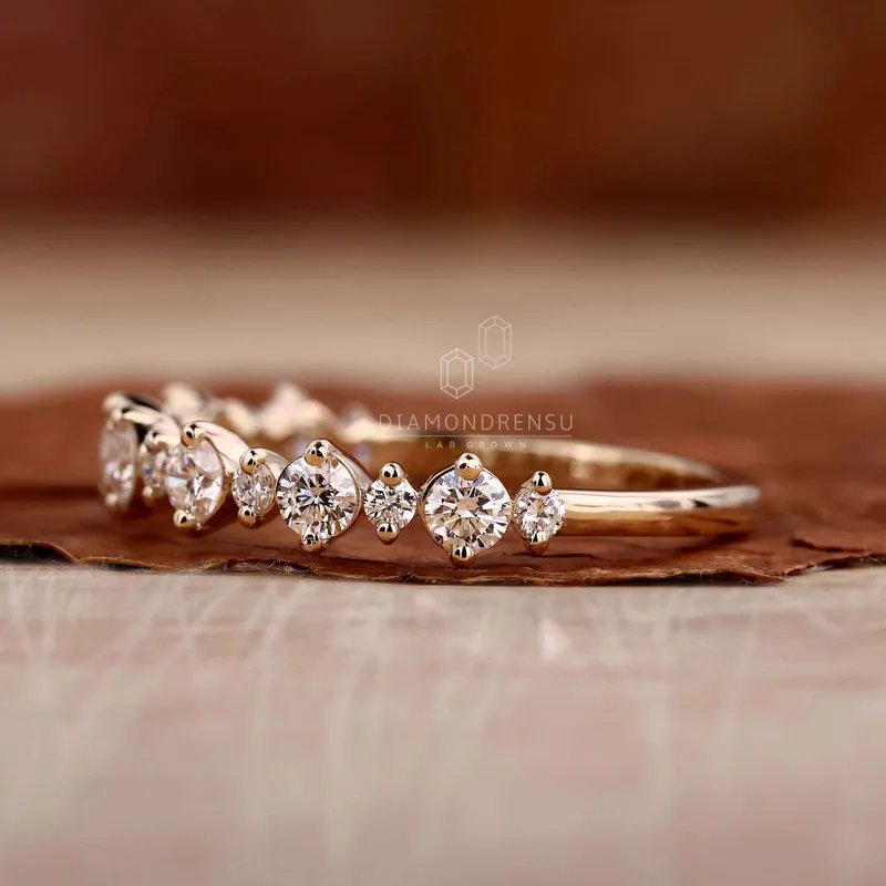 Floating Bubble Round Lab Grown Diamond Half Eternity Wedding Band view 2