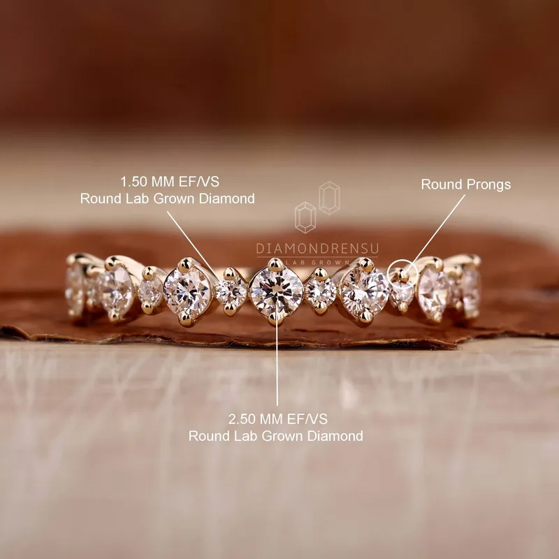 Floating Bubble Round Lab Grown Diamond Half Eternity Wedding Band view 9