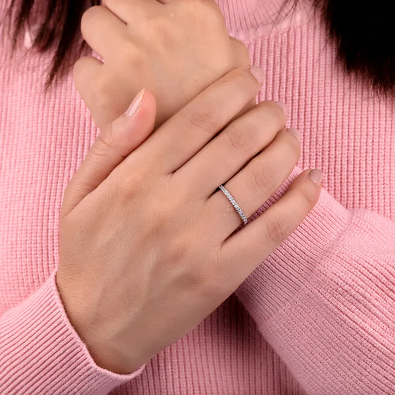 Half Eternity Wedding Band - 1.20 MM Round Brilliant Cut EF/VS Lab Created Diamond Stackable Matching Band view 3