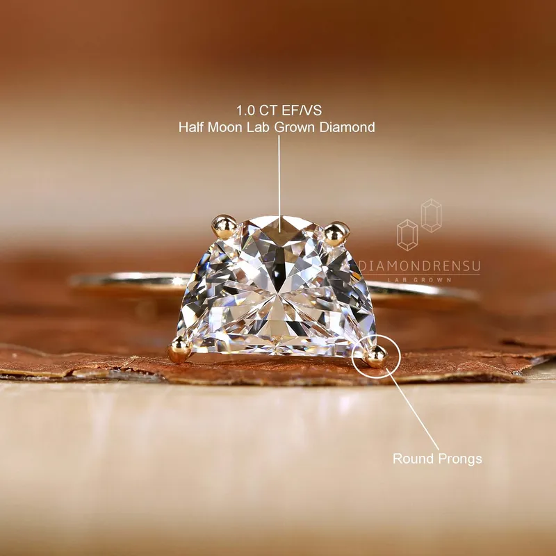 Half Moon Cut Lab Grown Diamond Solitaire Engagement Ring view 9