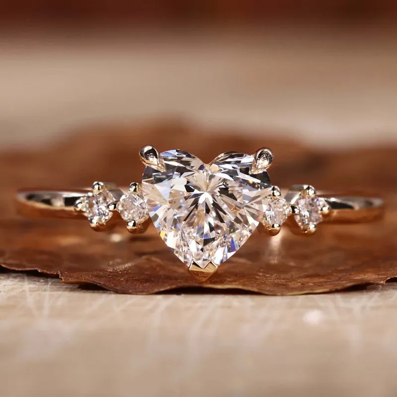Heart Shaped Diamond Engagement Ring, Lab Grown Diamond Ring round cut engagement ring