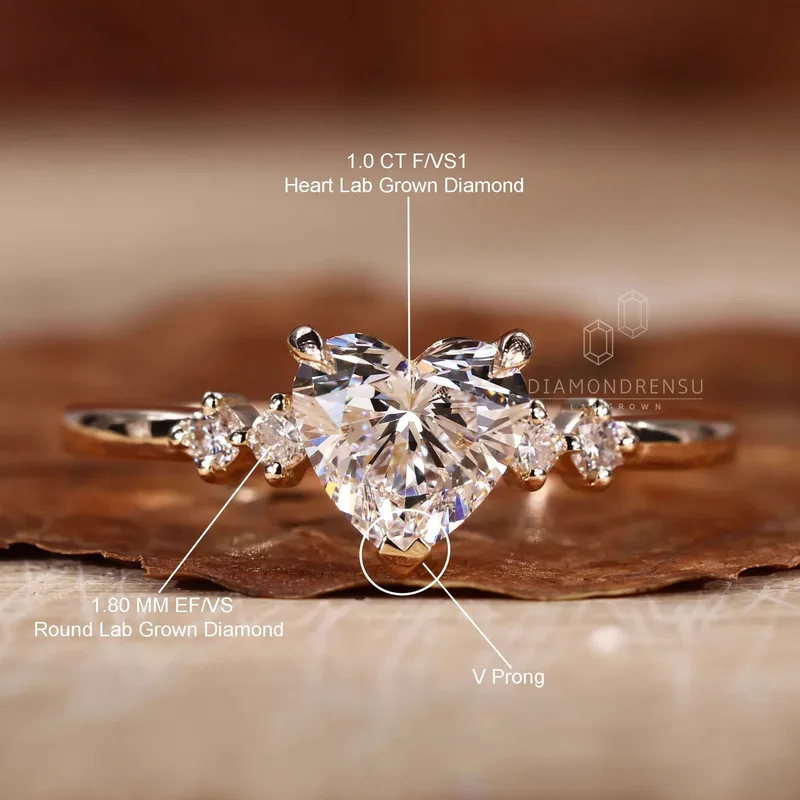 Heart Shaped Diamond Engagement Ring, Lab Grown Diamond Ring vy 9