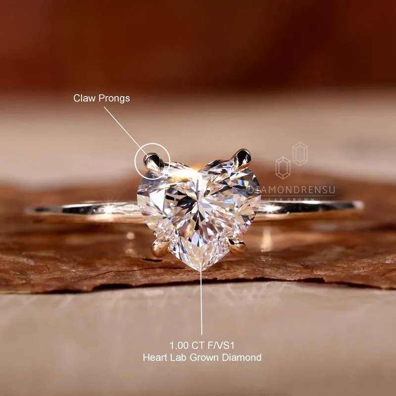 Heart Shaped Lab Grown Diamond, Hidden Halo Ring view 9