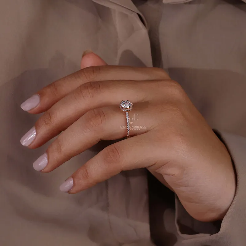 Hexagon Outline Round Lab Grown Diamond Engagement Ring For Women view 8