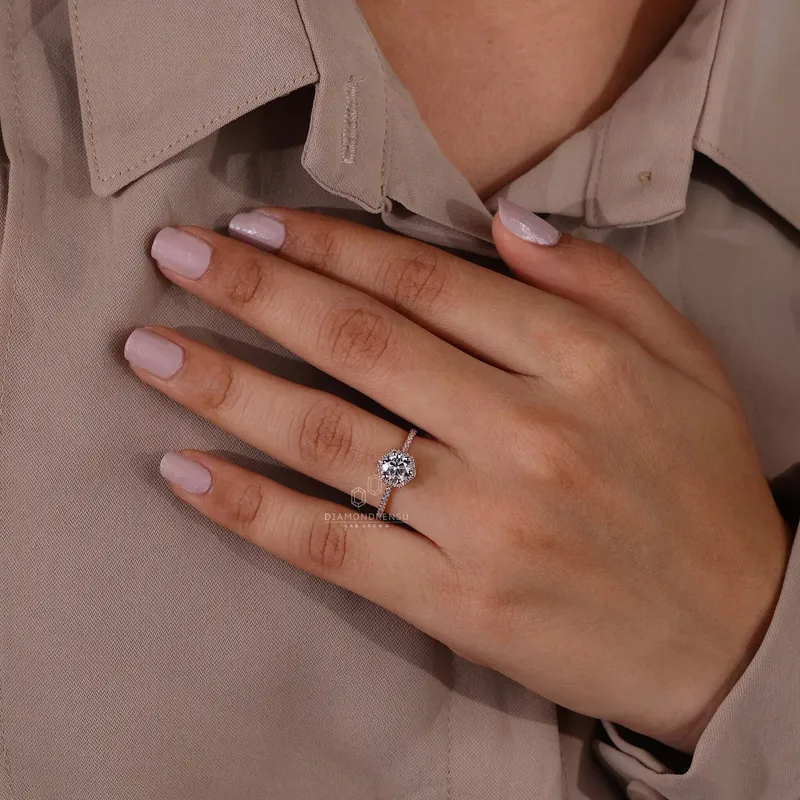 Hexagon Outline Round Lab Grown Diamond Engagement Ring For Women view 2