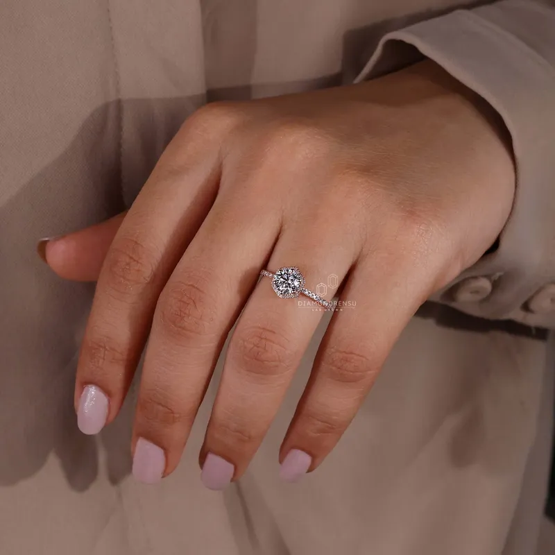 Hexagon Outline Round Lab Grown Diamond Engagement Ring For Women view 4