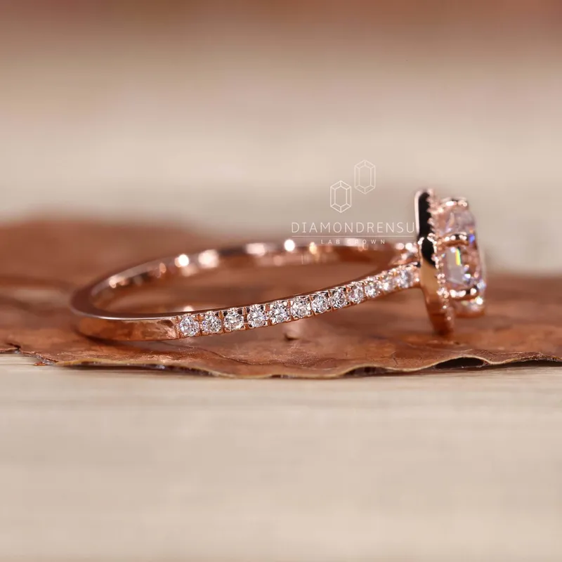 Hexagon Outline Round Lab Grown Diamond Engagement Ring For Women view 3