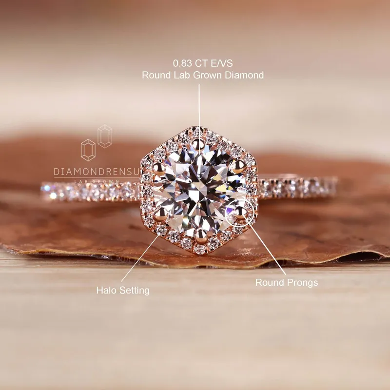 Hexagon Outline Round Lab Grown Diamond Engagement Ring For Women view 9
