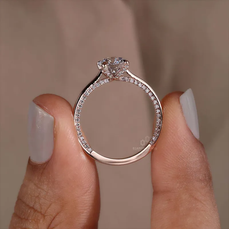 Hidden Accent Round Cut Lab Created Diamond Engagement Ring view 5
