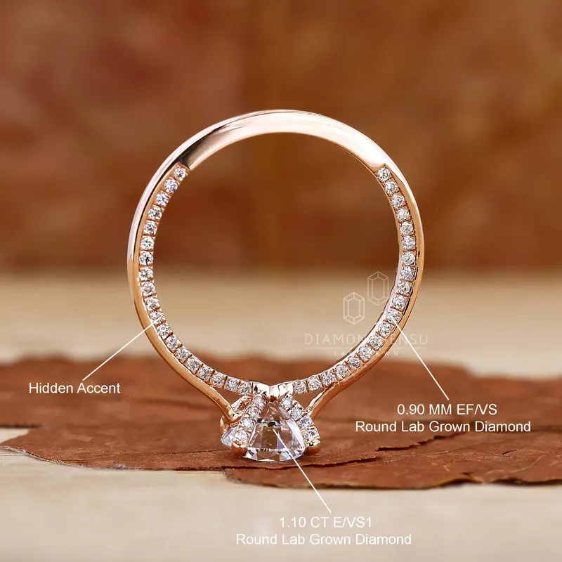 Hidden Accent Round Cut Lab Created Diamond Engagement Ring view 9