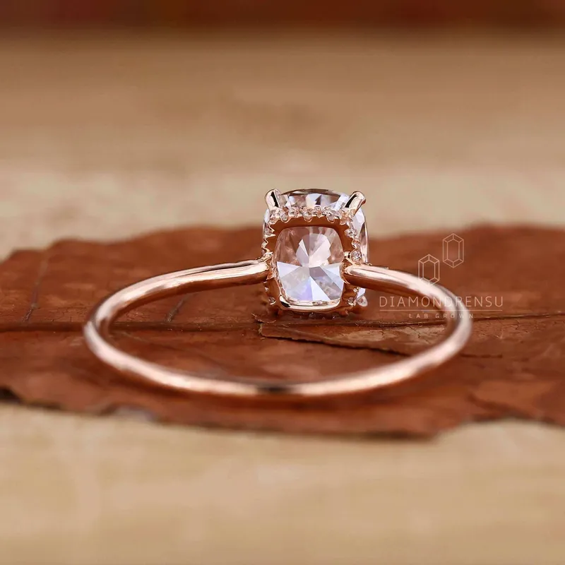 Hidden Halo Cushion Cut Lab Grown Diamond Engagement Ring view 6