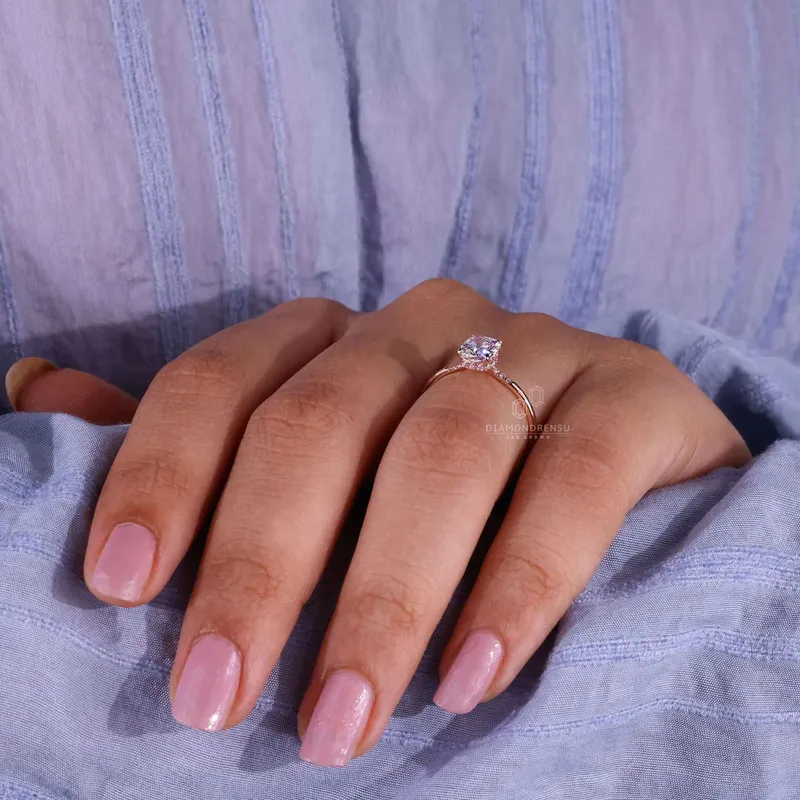 Hidden Halo Cushion Cut Lab Grown Diamond Engagement Ring view 8