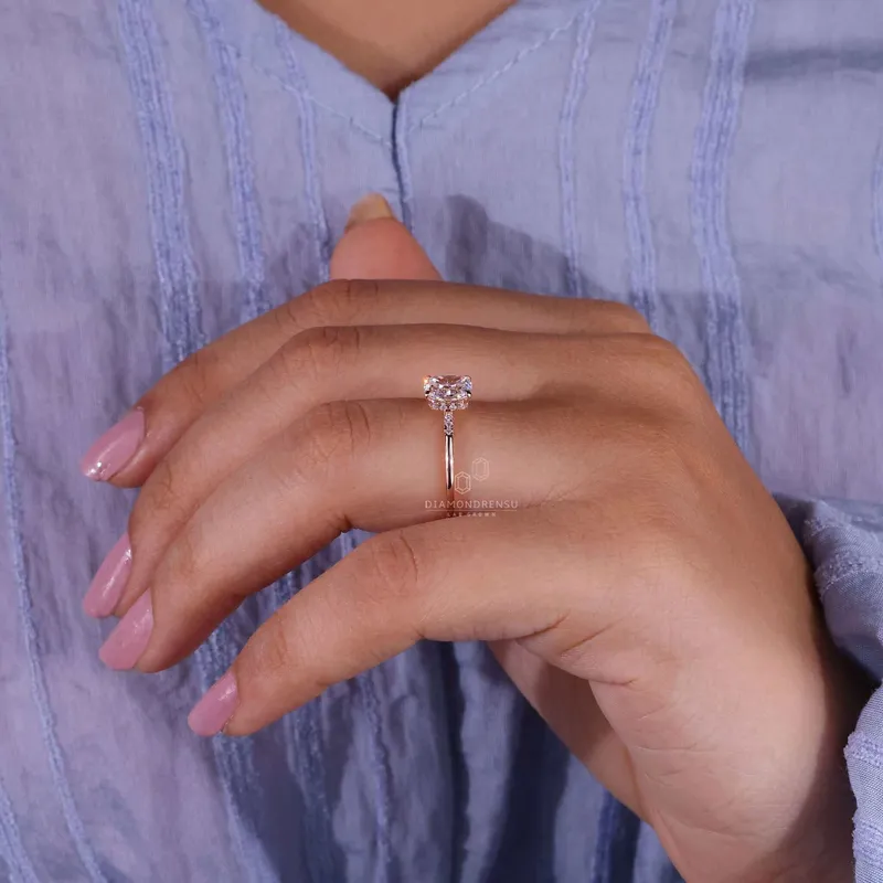 Hidden Halo Cushion Cut Lab Grown Diamond Engagement Ring view 3