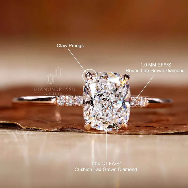 Hidden Halo Cushion Cut Lab Grown Diamond Engagement Ring view 9
