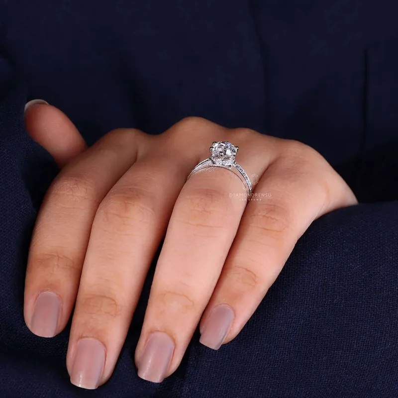 Hidden Halo Engagement Ring with Old European Cut Lab Created Diamond vy 8