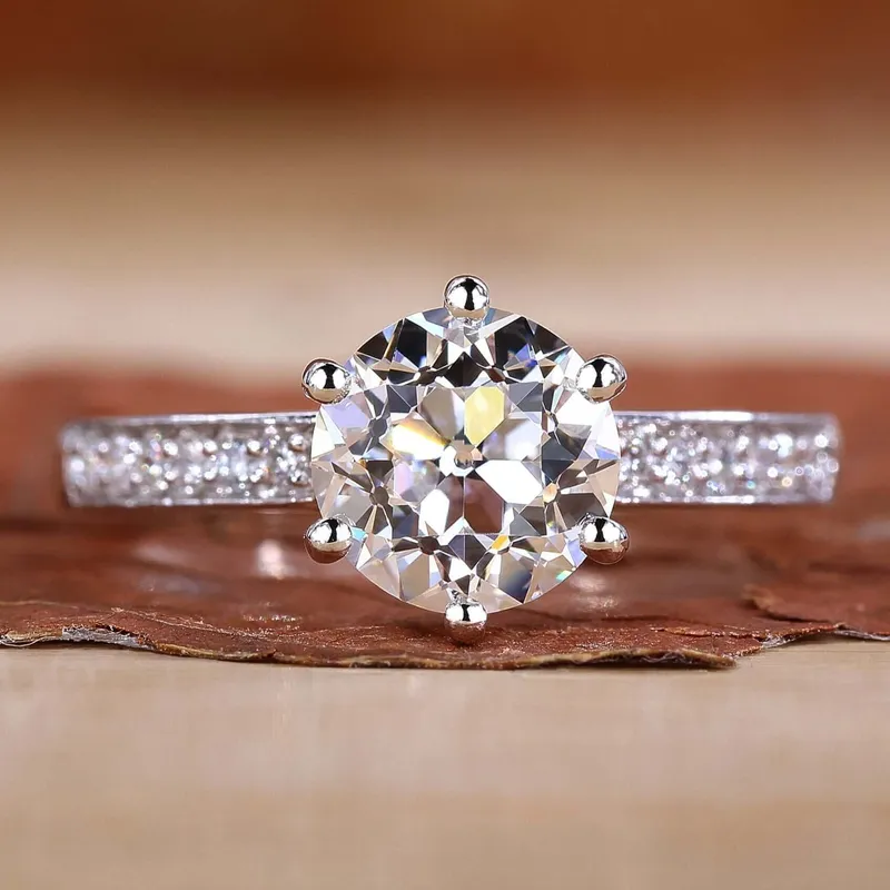 Hidden Halo Engagement Ring with Old European Cut Lab Created Diamond engagement ring