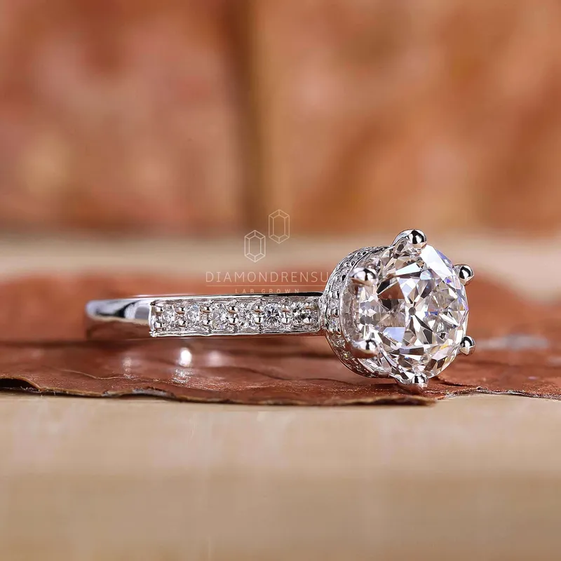 Hidden Halo Engagement Ring with Old European Cut Lab Created Diamond vy 3