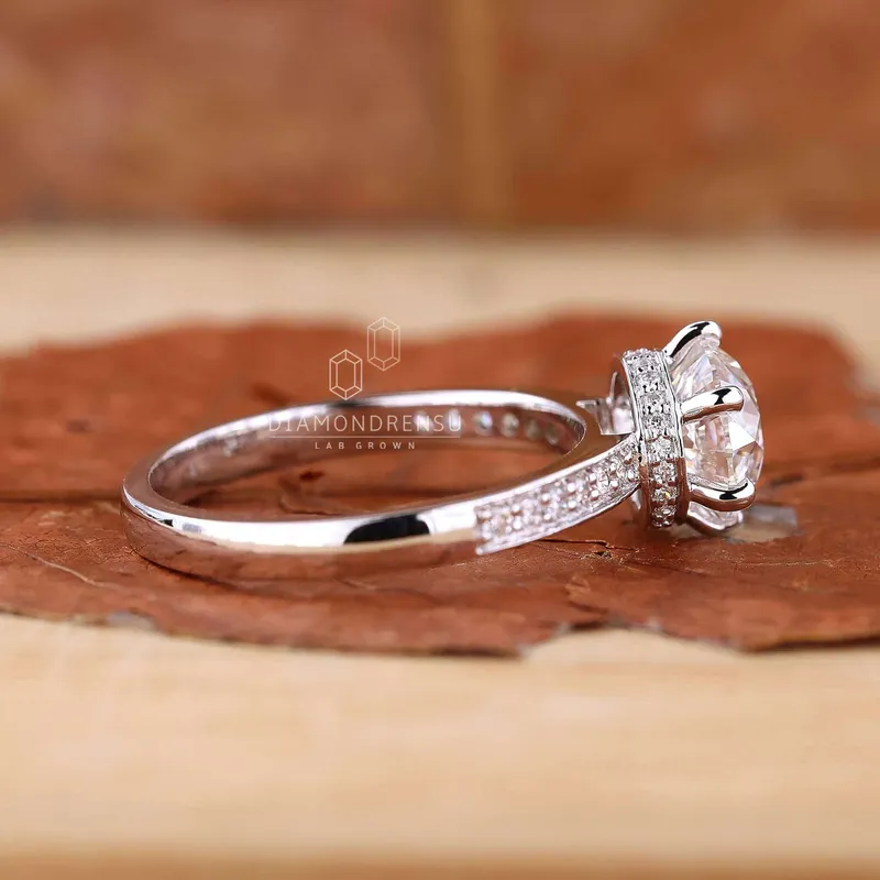 Hidden Halo Engagement Ring with Old European Cut Lab Created Diamond vy 5