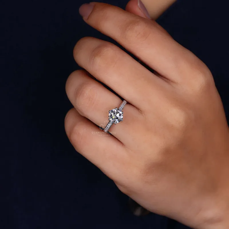 Hidden Halo Engagement Ring with Old European Cut Lab Created Diamond vy 4