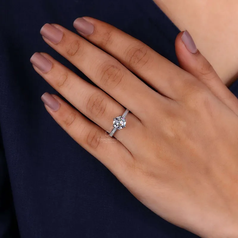 Hidden Halo Engagement Ring with Old European Cut Lab Created Diamond vy 2