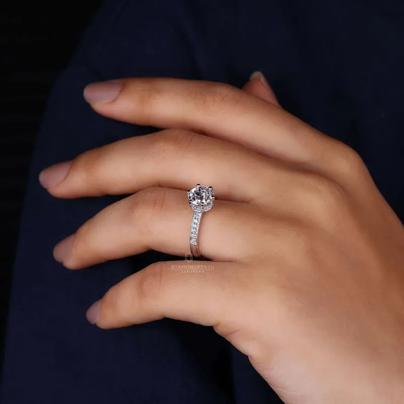 Hidden Halo Engagement Ring with Old European Cut Lab Created Diamond vy 7