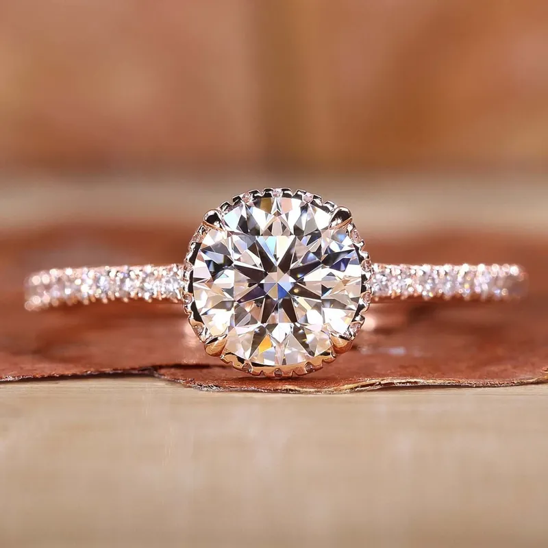 Hidden Halo Engagement Ring with Round Cut Diamond round cut engagement ring