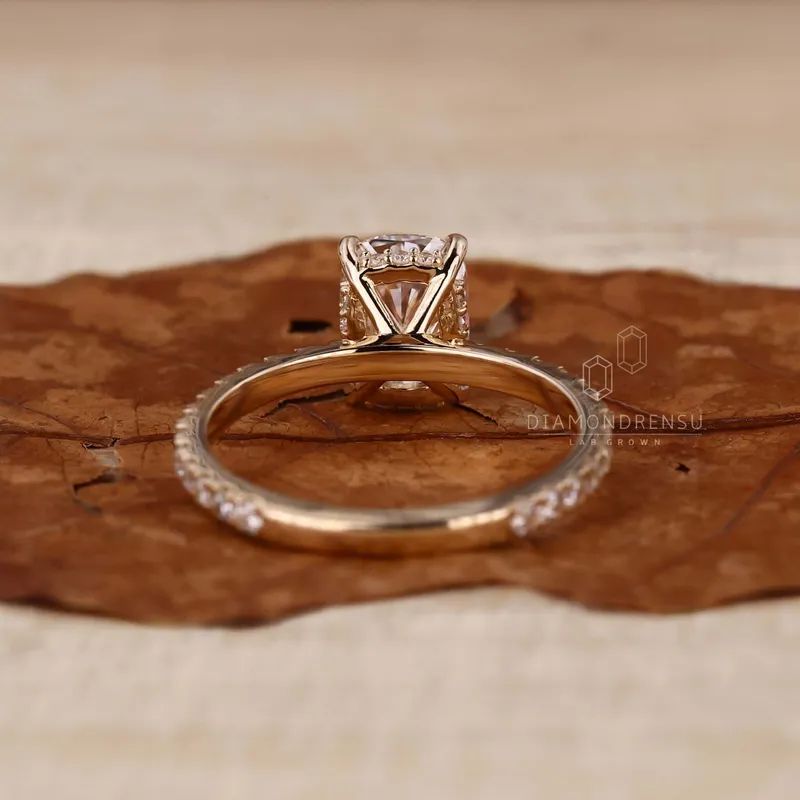 Hidden Halo Engagement Ring, Elongated Cushion Cut Lab Grown Diamond Ring vy 4