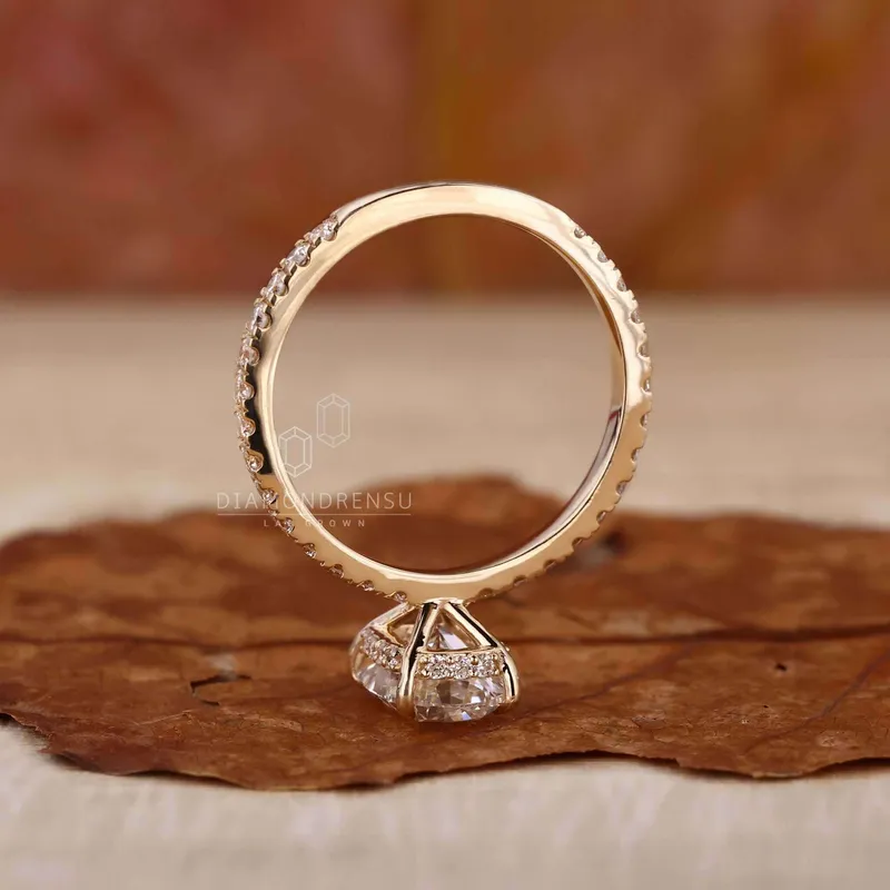 Hidden Halo Engagement Ring, Elongated Cushion Cut Lab Grown Diamond Ring vy 6